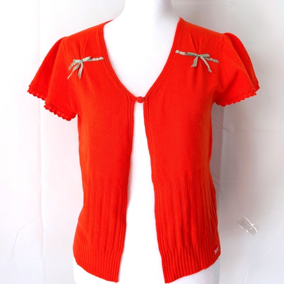 Ted Baker Cardigan SAMPLE Orange Sweater Bows US 6 Small Coquette Cottagecore